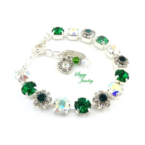 Emerald BLOSSOMS Tennis Bracelet Made with Genuine Swarovski Crystal and Flowers - Picture 5 of 8